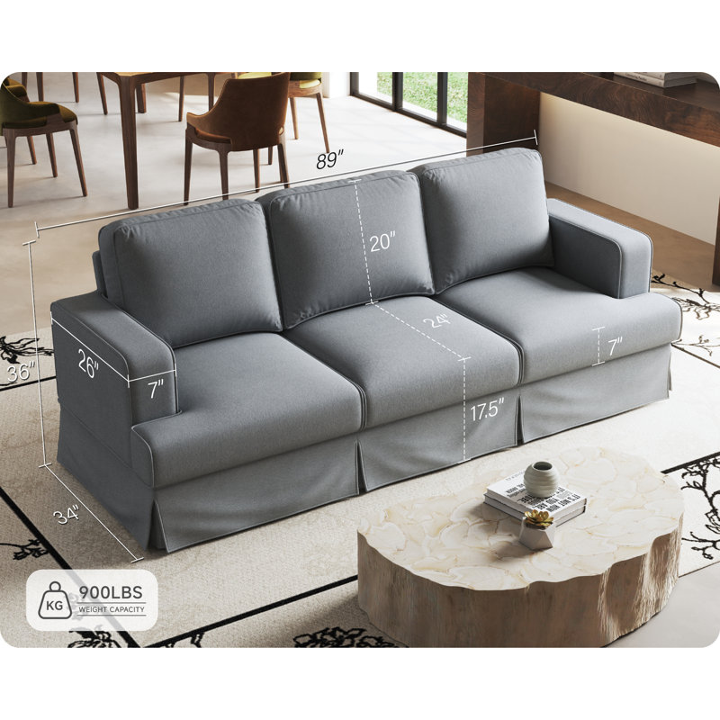 Gracie Oaks Sofa, 89 inch Slipcovered Sofa with Washable Gracie Oaks Sofa, 89 inch Slipcovered Sofa with Washable